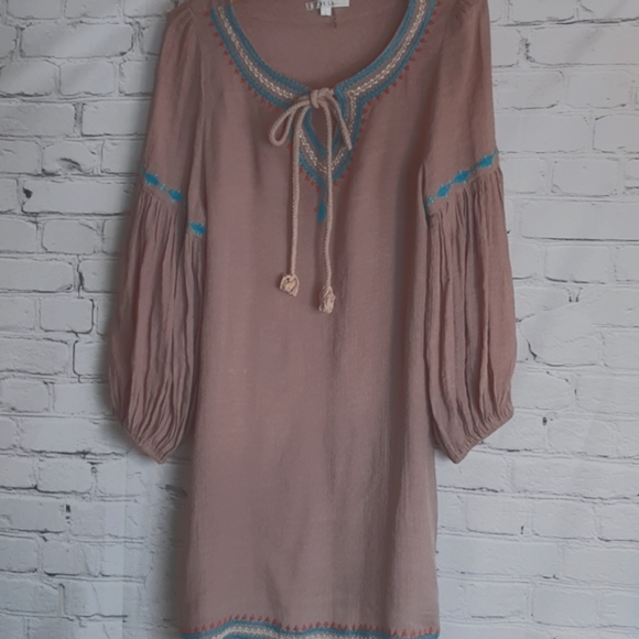 Ciel tunic top L embroidered excellent con boho ruffled elastic sleeve ⁰ - Picture 1 of 12